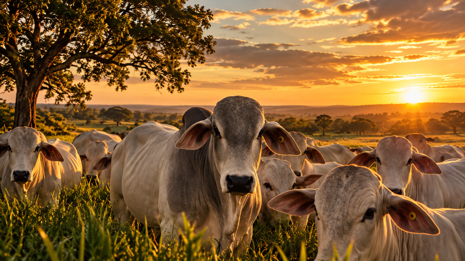 Touro Nelore da Fazenda São Bento ao entardecer